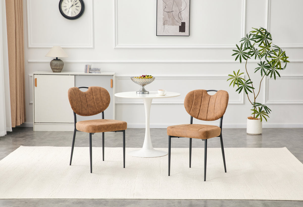 Dining Chairs Set Of 2, Comfort-Touch Tech Fabric Upholstered Dining Room Chairs, High-Resilience Sponge Padding, Metal Legs With Spray Coating Finish Light Brown, Set Of 2