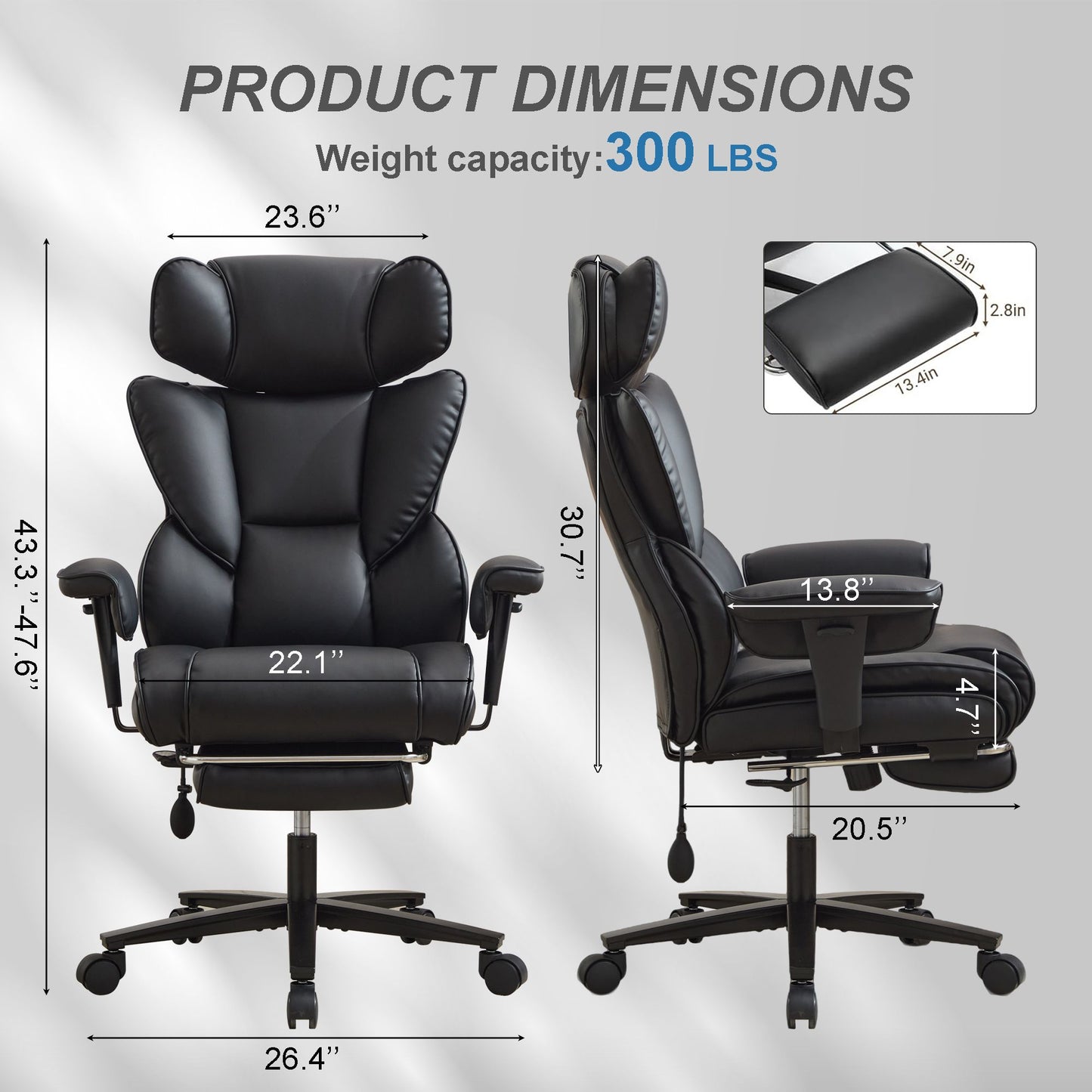 Office Chair With Foot Rest And Waist Lumber Support, Ergonomic Gaming Chair With Adjustable Height Headrest, High-Back Leather Reclining Chair For Home, Black