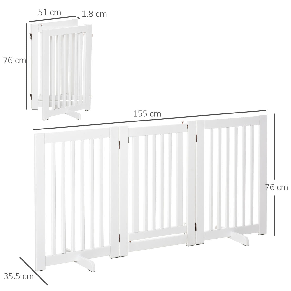 PawHutPet Gates MDF Freestanding Expandable Dog Gate Wood Doorway Pet Barrier Fence W Latched Door White