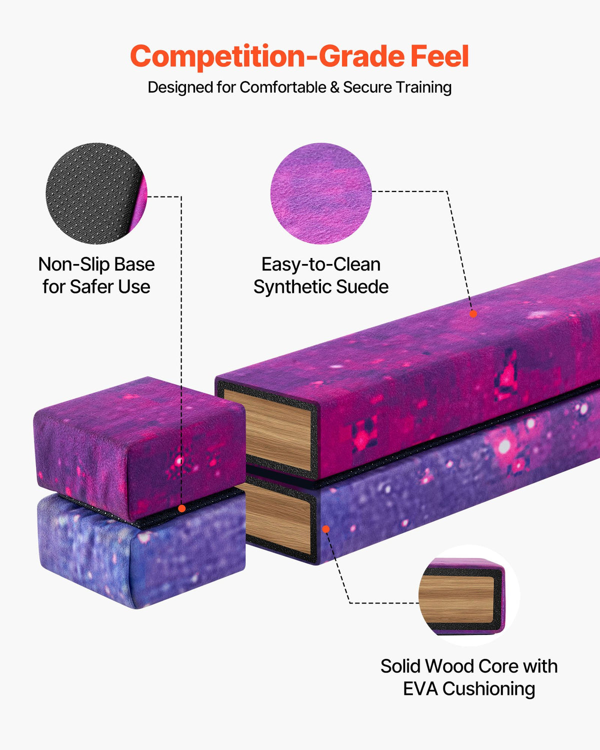 8FT Folding Balance Beam For Kids, 300LBS Stable Support Gymnastics Floor Beam With Non-Slip Mat, Wood-Core Gymnastics Training Equipment With Anti-Slip Bottom & Carry Bag For Home Gym, Galaxy
