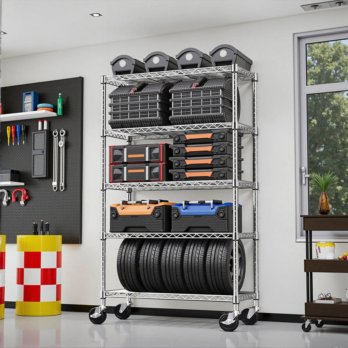 5-Shelf Storage Shelves,Wire Shelving Heavy Duty Metal Storage Shelving Unit Adjustable Garage Shelving Rack Pantry Kitchen Chrome, 5 Tier,17.7 D X 47.2 W X 75.6 H