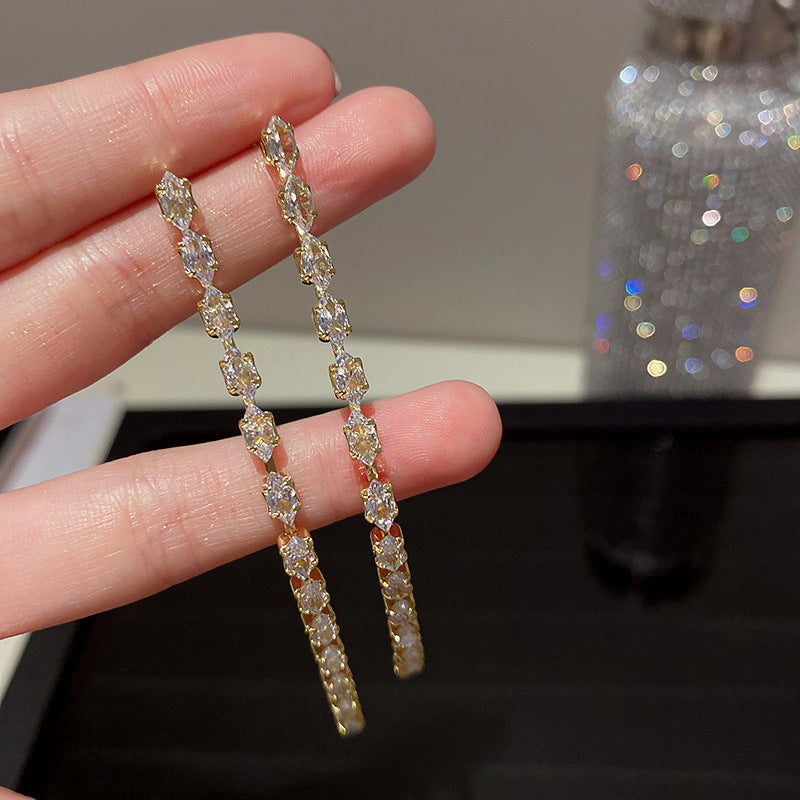 Silver Needle Diamond Tassel Earrings For Women Light Luxury Exaggerated Dangle Earrings Fashion Jewelry
