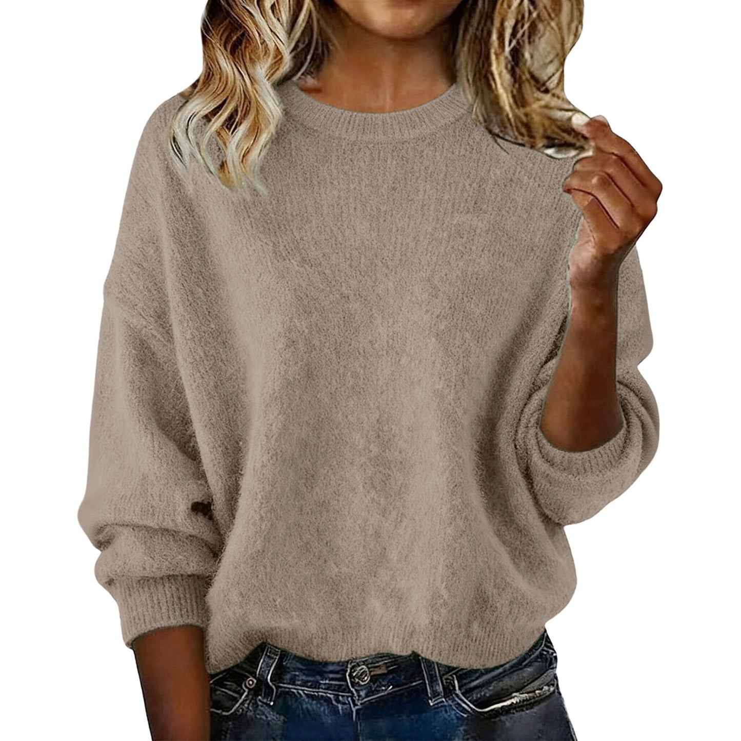 Women's New Arrival Solid Color Crew Neck Sweater, Fashion Loose Casual Knitwear For Autumn
