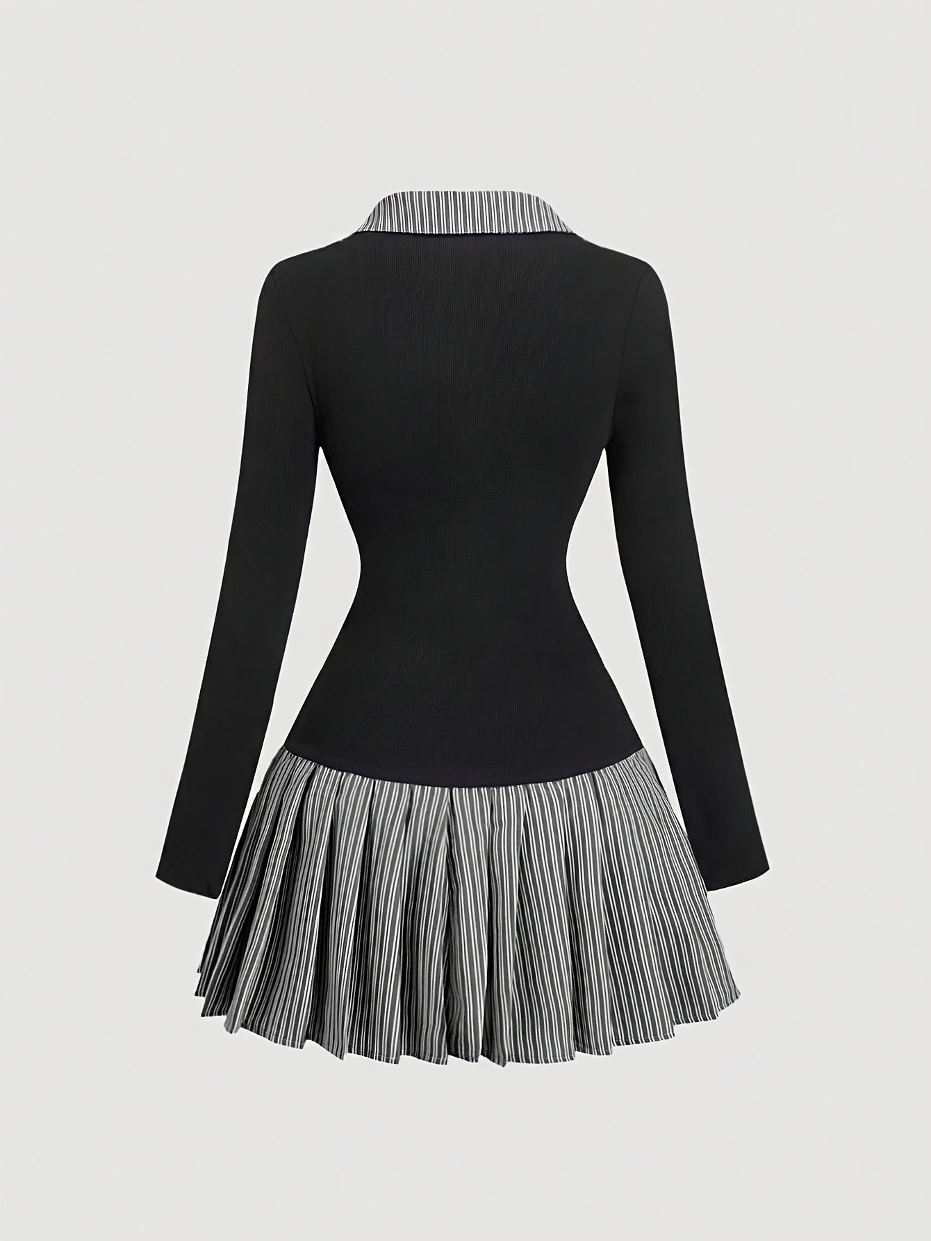 Korean-Style Preppy Striped Patchwork Two-Piece-Look Dress