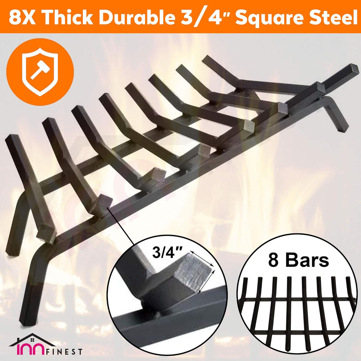 Fireplace Grate,Fireplace Log Holder,Heavy Duty Solid Cast Iron FIrewood Log Burning Rack For Inside The Fireplace Accessories Outood Fire Pit Kindling Fireplace Tools 33 Inch
