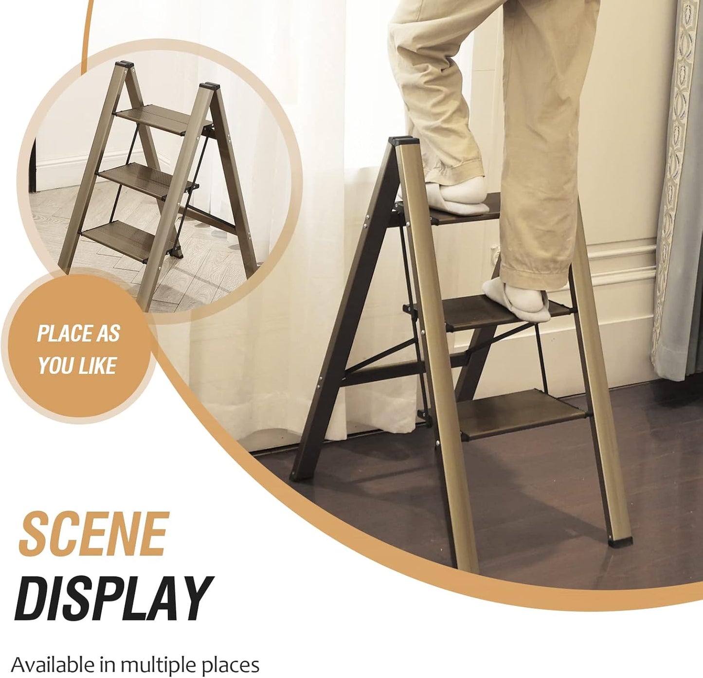 3 Step Ladder, Folding Ladder Stool, Wider Upgraded Non-Slip Treads, Portable Lightweight Ladder For Home And Kitchen, Holds Up To 330 Lbs