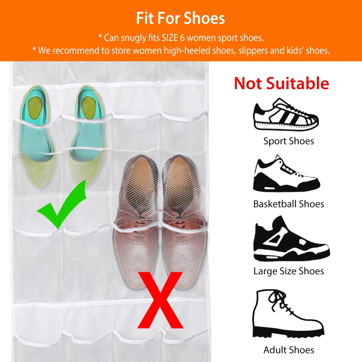 1Pc Over The Door Shoes Rack 24-Pocket Crystal Clear Organizer 6-Layer Hanging Storage Shelf For Shoes Slippers Small Toys Closet Cabinet