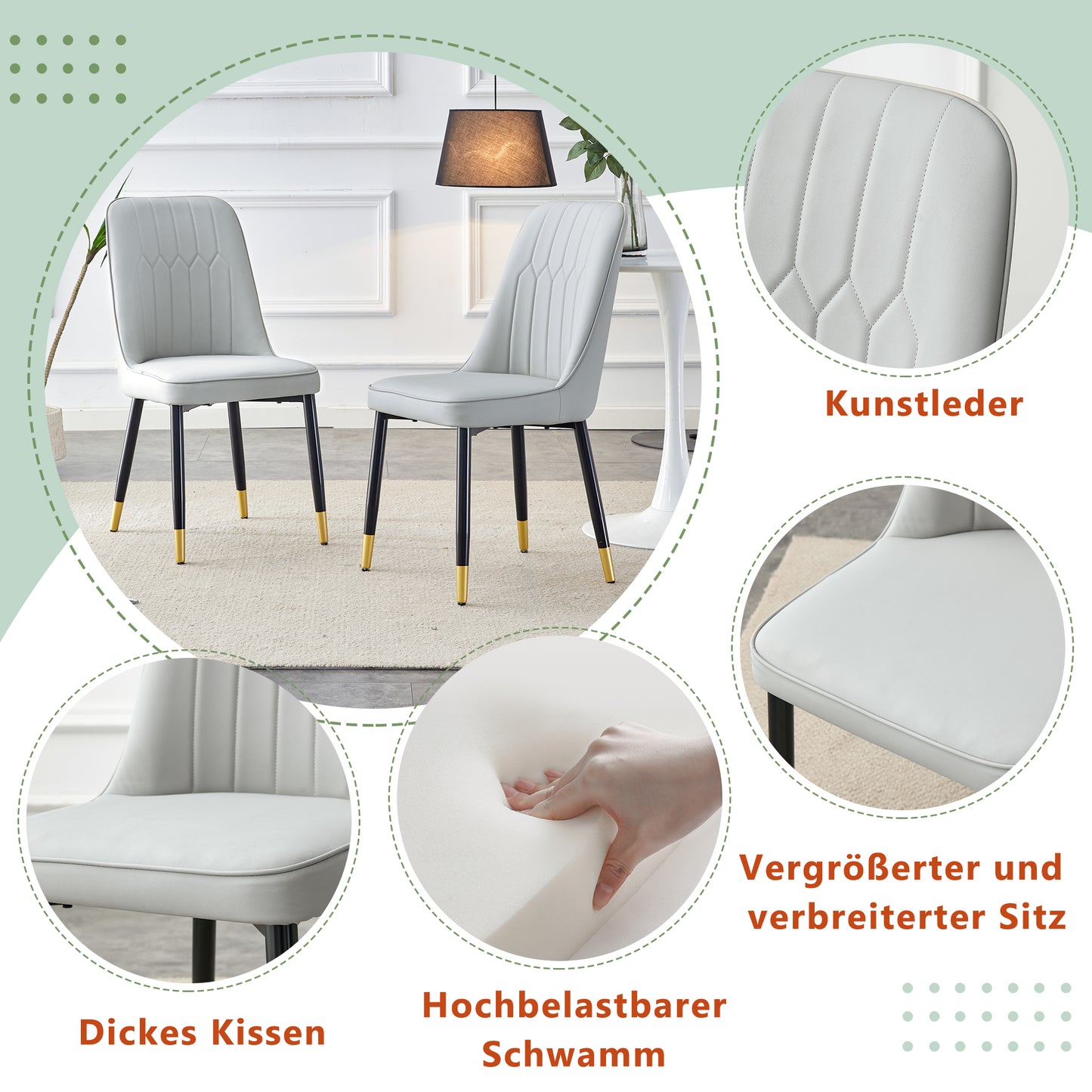 2-piece Package Chair, Modern Light Gray Dining Chair With PU Leather Back Cushion And Black Metal Legs, Suitable For A Variety Of Scenes Such As Dining Room, Kitchen And Bedroom.