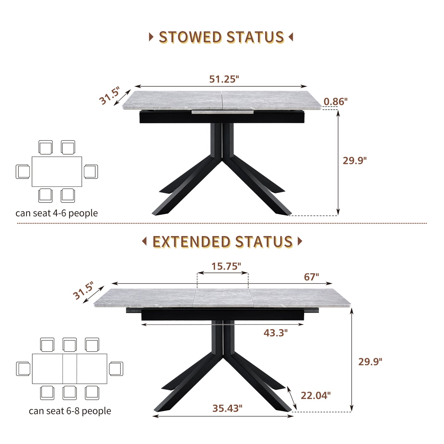 Modern Rectangular Dining Table With Light Gray Painted MDF Top And Sturdy Geometric Metal Legs, Contemporary Kitchen Table For Dining Room, Office Or Small Spaces Light Gray Marble, 1 Table