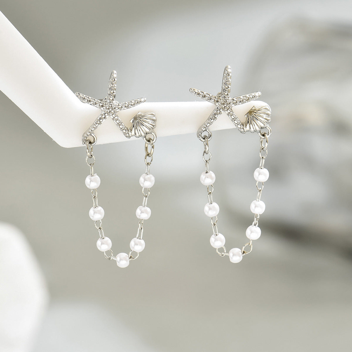 Sweet Dainty Korean Style Earrings For Women, Niche Star Shell String Pearl Design Stud Earrings, Elegant Versatile Premium Ear Jewelry