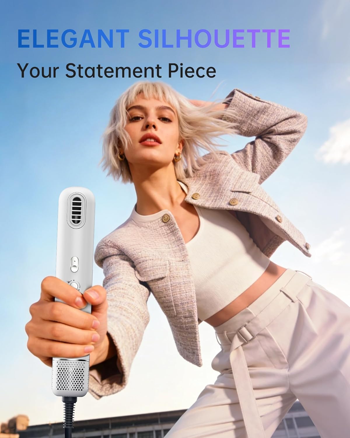 Portable High-Speed Ionic Hair Dryer, 253g Lightweight Compact Blow Dryer With 110,000 RPM Brushless Motor, 1 Billion Negative Ions, Stepless Airflow Control & Gentle Mode, White