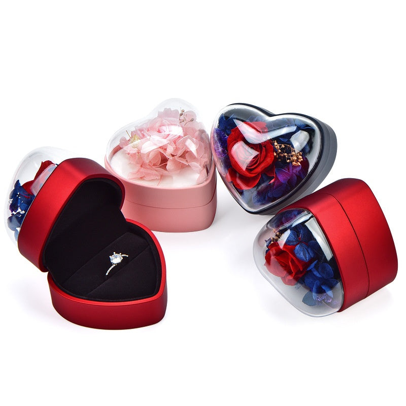 Heart-Shaped Rose Flower Ring Pendant Gift Box