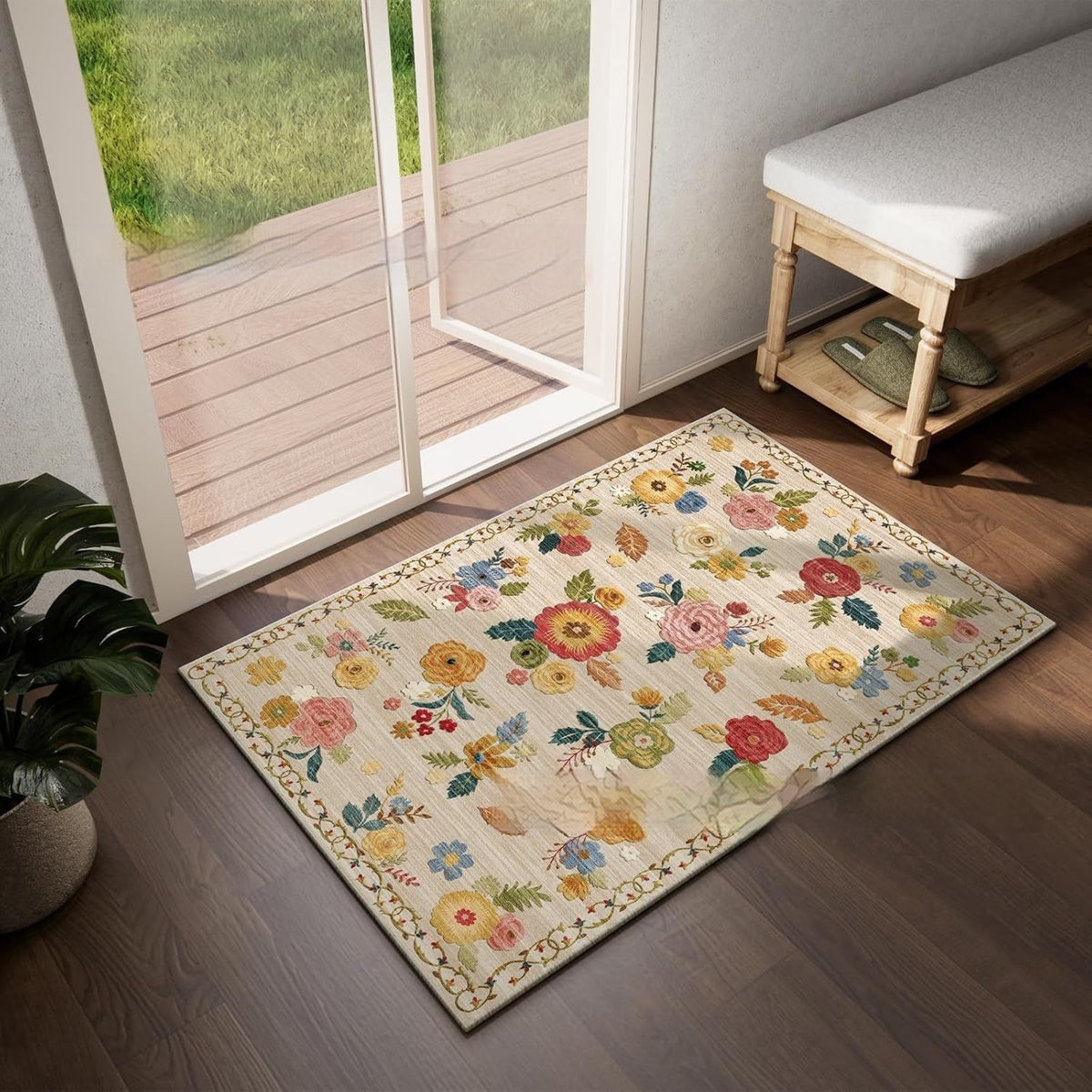 Non-slip Floral Faux-cashmere Bath Mat