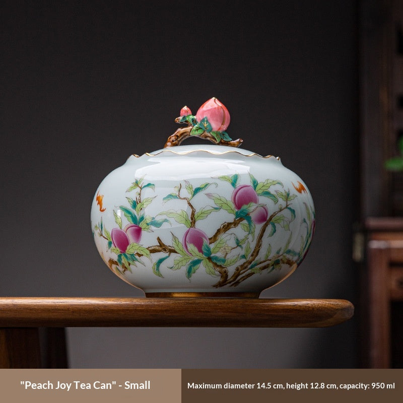 Large Peach-shaped Tea Caddy In Pastel Colors Hand-Painted Longevity Peach Design Decorative Tea Container
