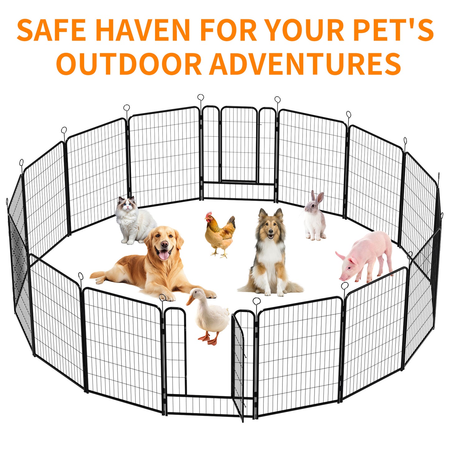 Dog Playpen 40 Inch, 16 Panels Heavy Duty Metal Pet Exercise Pen Indoor Outdoor Fence Panels Rust-Resistant, Removable, Tool-Free Setup Anti-Skid, Expandable Design