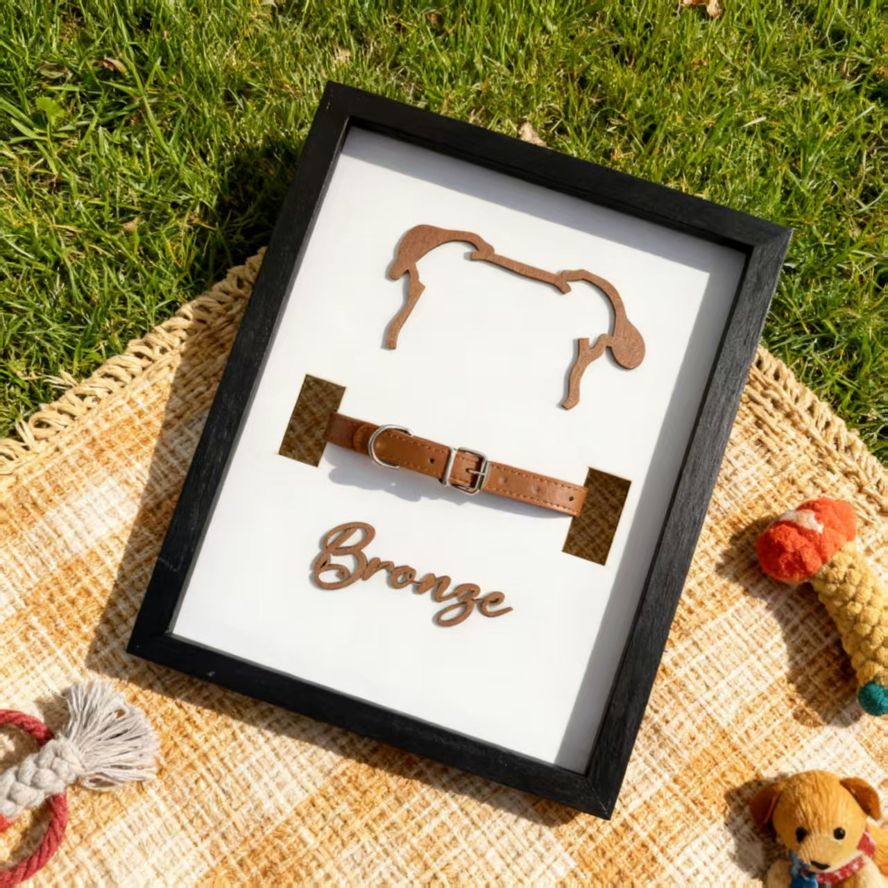 Custom Dog Memorial Collar Frame, Personalized Wooden Dog Silhouette Picture Frame, Pet Loss Keepsake Frame Holds Dog Collar For Pet Memorial Gift