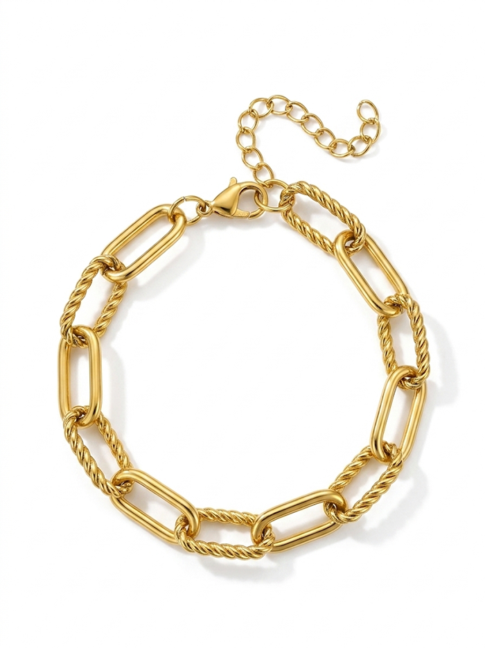 2Pcs Chunky Paperclip Chain Jewelry Set For Women, 18K Gold Plated Stainless Steel Thick Twist Rope Link Necklace Bracelet Combo, Statement Gift Set