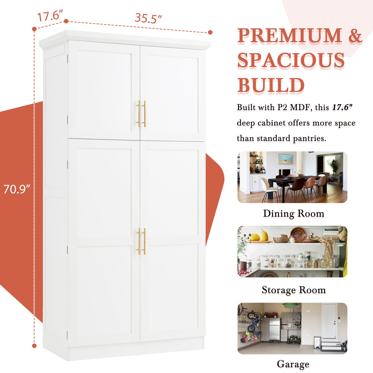 TOPMAx 35.5x17.6x70.9inch Freestanding Kitchen Pantry Cabinet Tall Storage Cabinet With 4 Doors 2 Door Shelves 8 Pull- Out Trays And Adjustable Shelf For Dining Room White