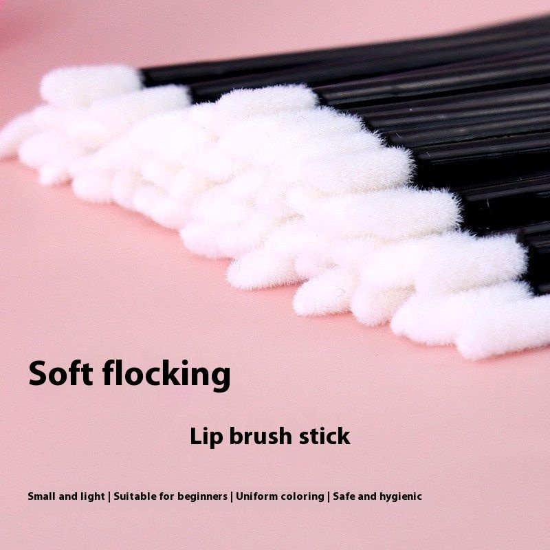 Fishing Rod Lip Brush Flocking Lipstick Makeup Brush Solid Lip Lacquer Brush Cotton Swab 50PCS