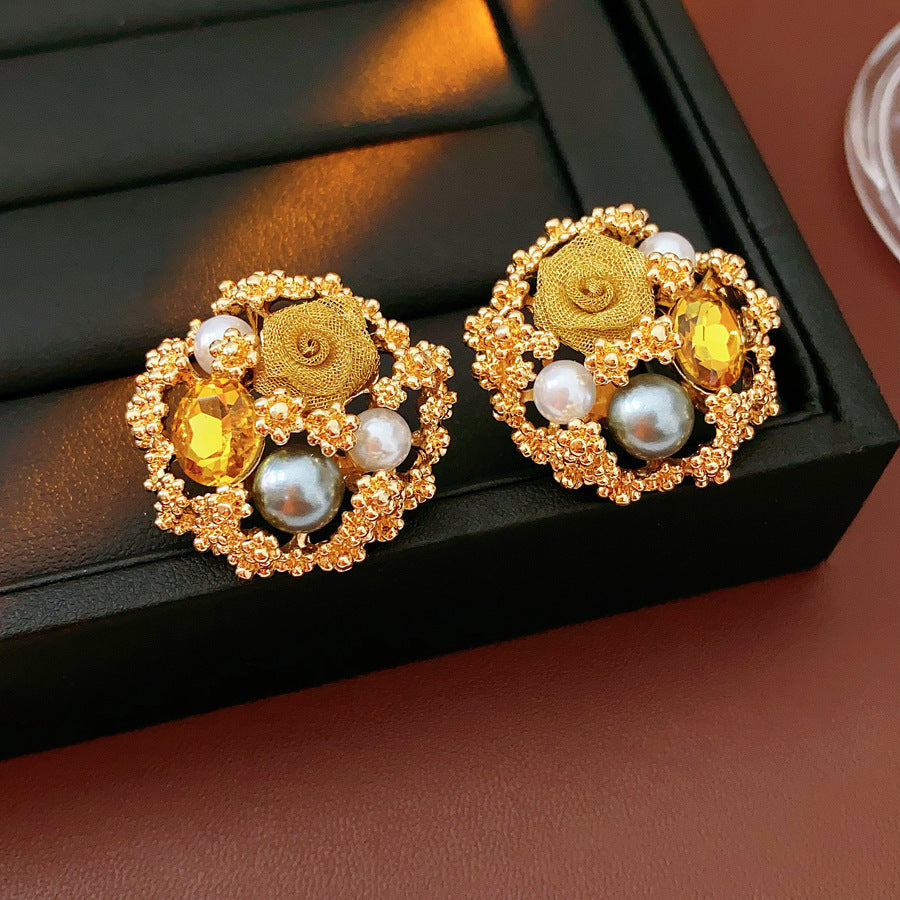 Office Wear Retro Rhinestone Earrings Women S925 Silver Post Rhombus Tassel Elegant