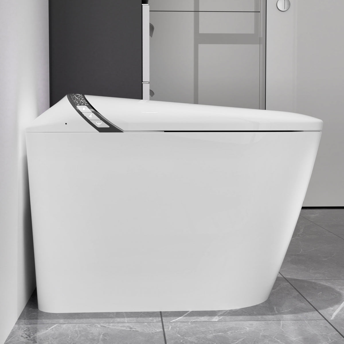 Elongated Smart Toilet With Bidet Built In,Tankless Design For Bathroom, Auto Open Close Seat, Foot Kick, LED Display,Night Light, Warm Water & Dryer,White