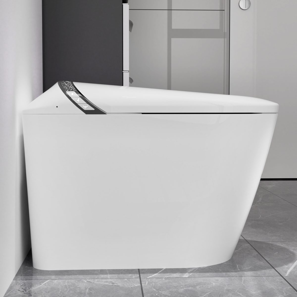 Elongated Smart Toilet With Bidet Built In,Tankless Design For Bathroom, Auto Open Close Seat, Foot Kick, LED Display,Night Light, Warm Water & Dryer,White