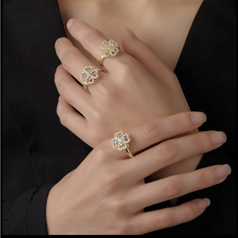 Rotate Rings For Women,Zircon Stainless Steel Open Adjustable Ring Gift Jewelry
