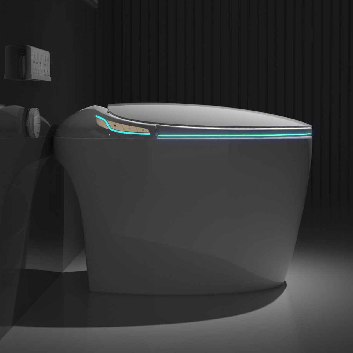 Unique Smart Toilet With Bidet Built In, Intelligent One Piece Toilet For Modern Bathroom, Auto Open Close Seat, Foot Sensor, LED Display,Night Light, Warm Water & Dryer,White