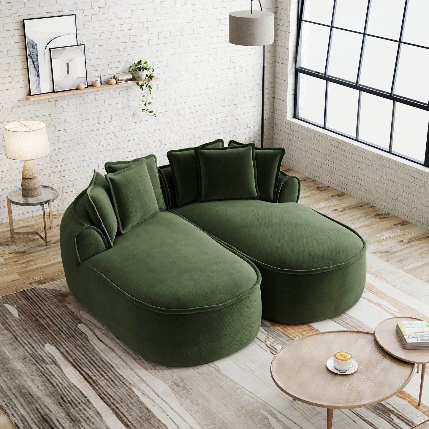 Comfortable Chenille Cloud Double Sofa, Frameless Design, Extra Large Double Chaise Longue, Including Cushions, No Setup Required, For Living Room,Green