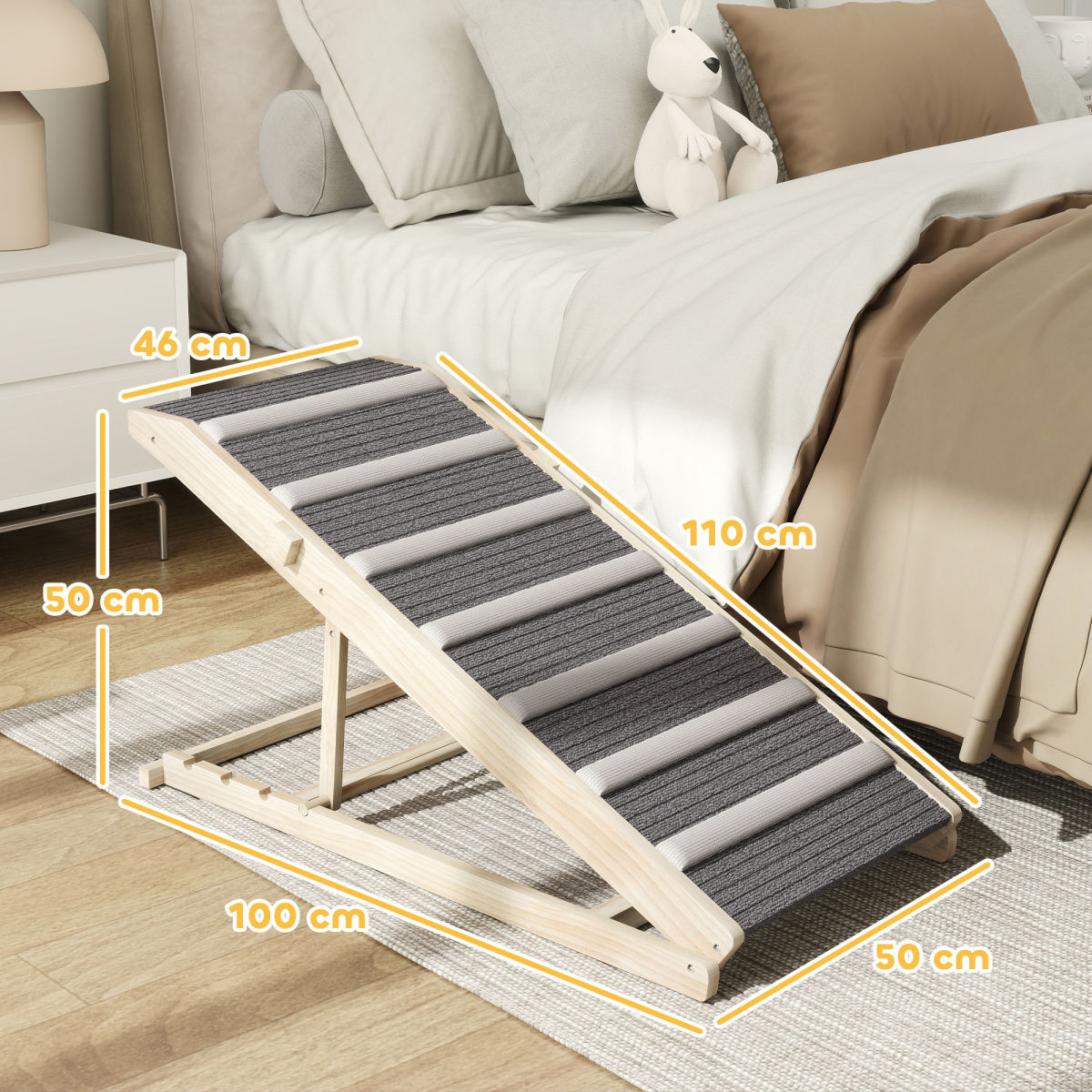 PawHut Dog Ramp For Couch, Adjustable Folding Pet Ramp, 4 Adjustable Height Dog Climbing Ladder, 35/43/47/50 Cm Height