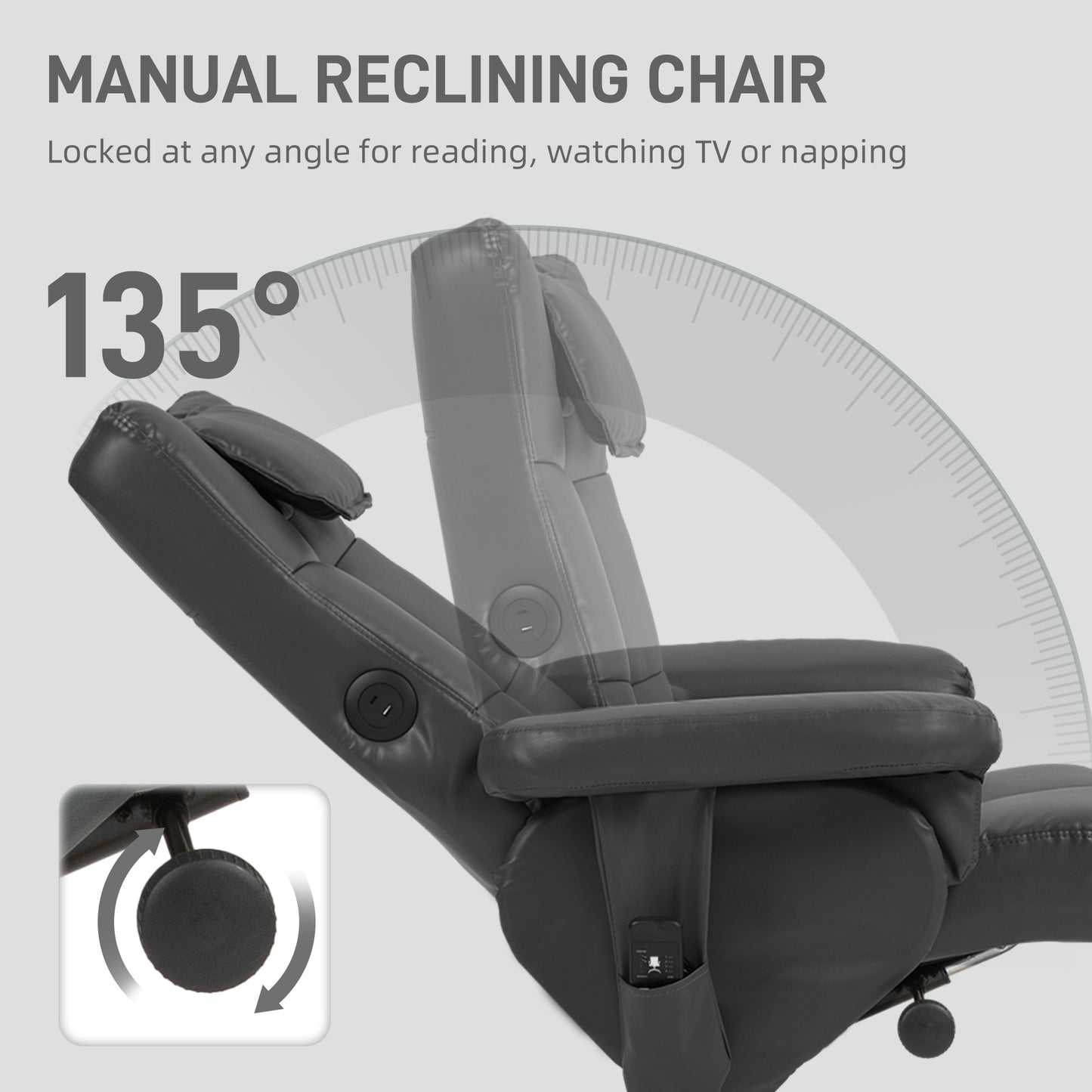 Faux Leather Massage Recliner Chair, With Storage Ottoman - Black