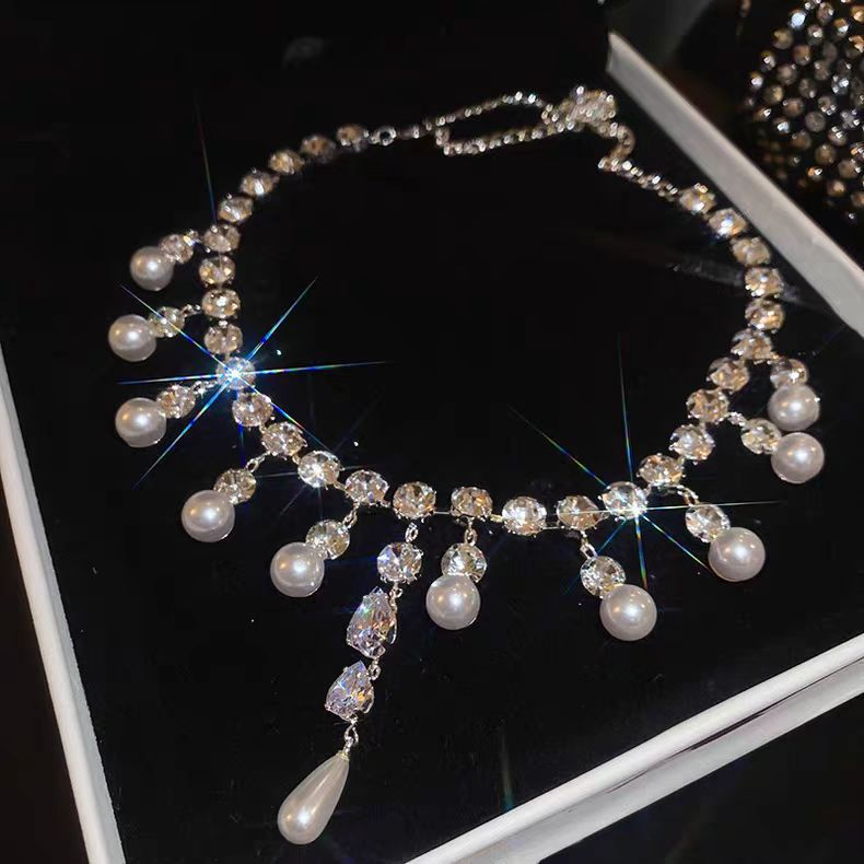 Full Zirconium Pearl Tassel Accessories Female Necklace