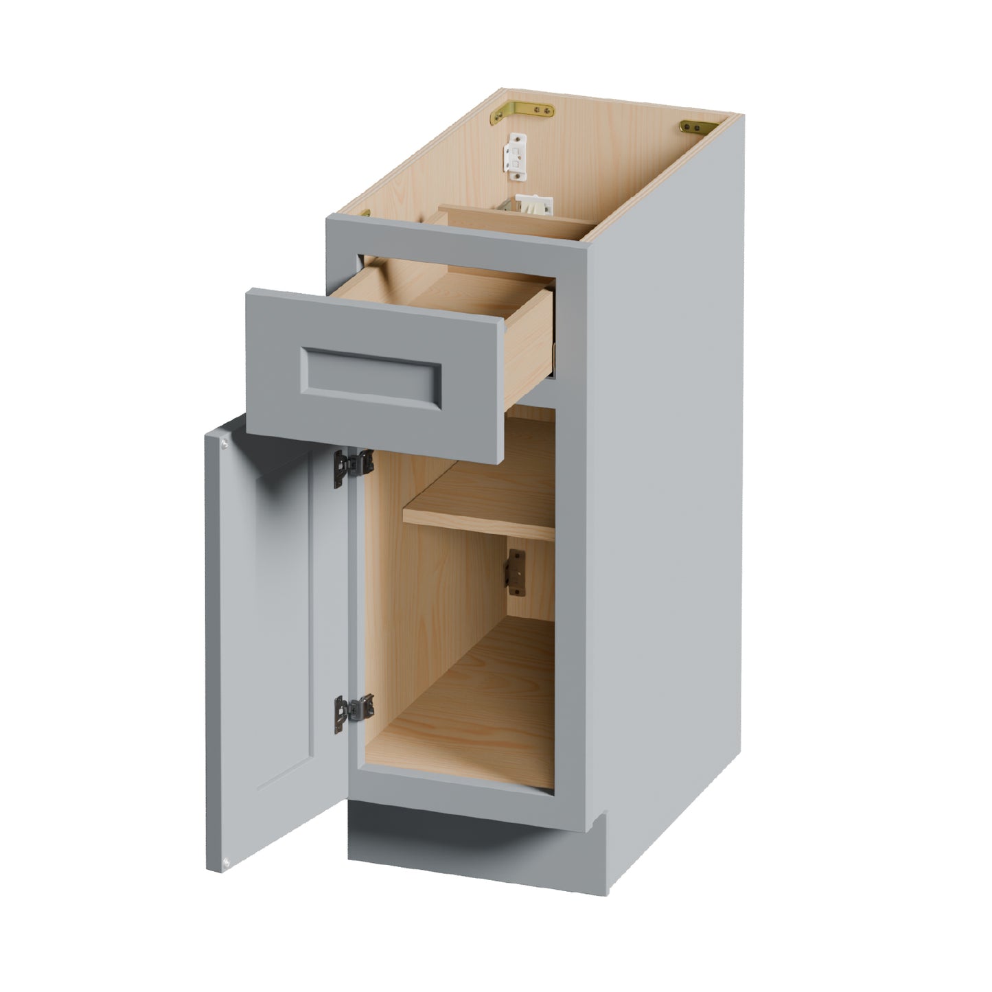 15 Gray Shaker Base Cabinet With Soft-Close Door,Drawer,Space-Saving Solid Wood Unit With Adjustable Shelf For Kitchen, Bath, Laundry, Garage 15 W X 24 D X 34.5 H
