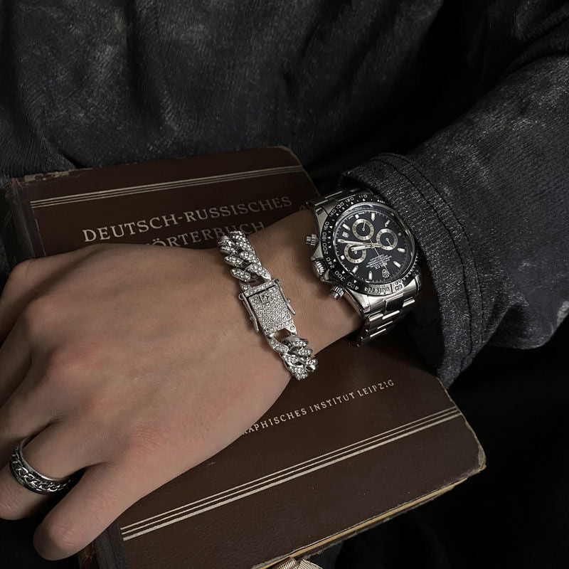 Diamond-Encrusted Cuban Bracelet For Men, Trendy, High-End, Fashionable, European And American Style, Niche Personalized Design, Hand Jewelry, Women's Gift Jewelry