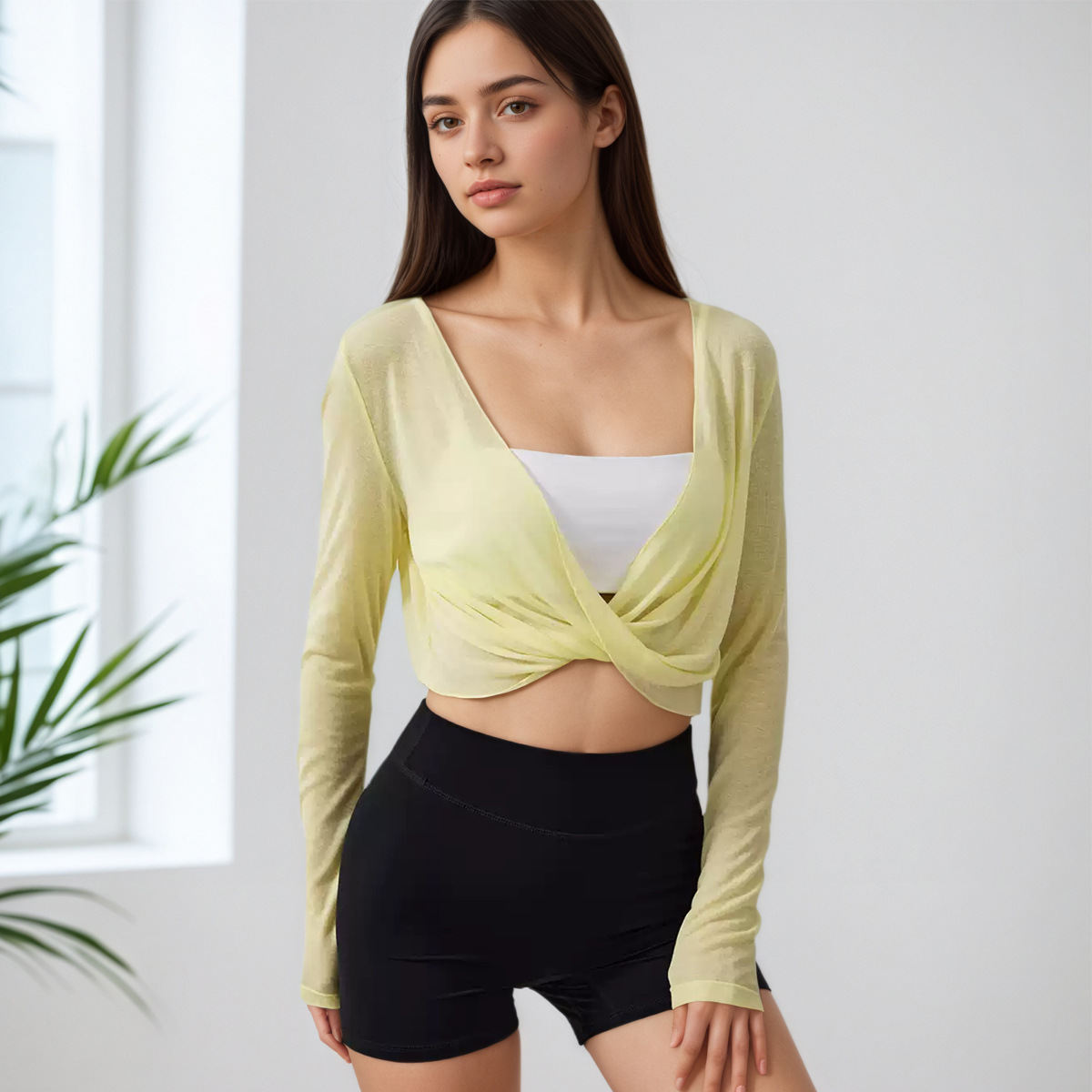 V-neck Cross Kinky Yoga Clothes Blouse Breathable Outer Long-sleeves