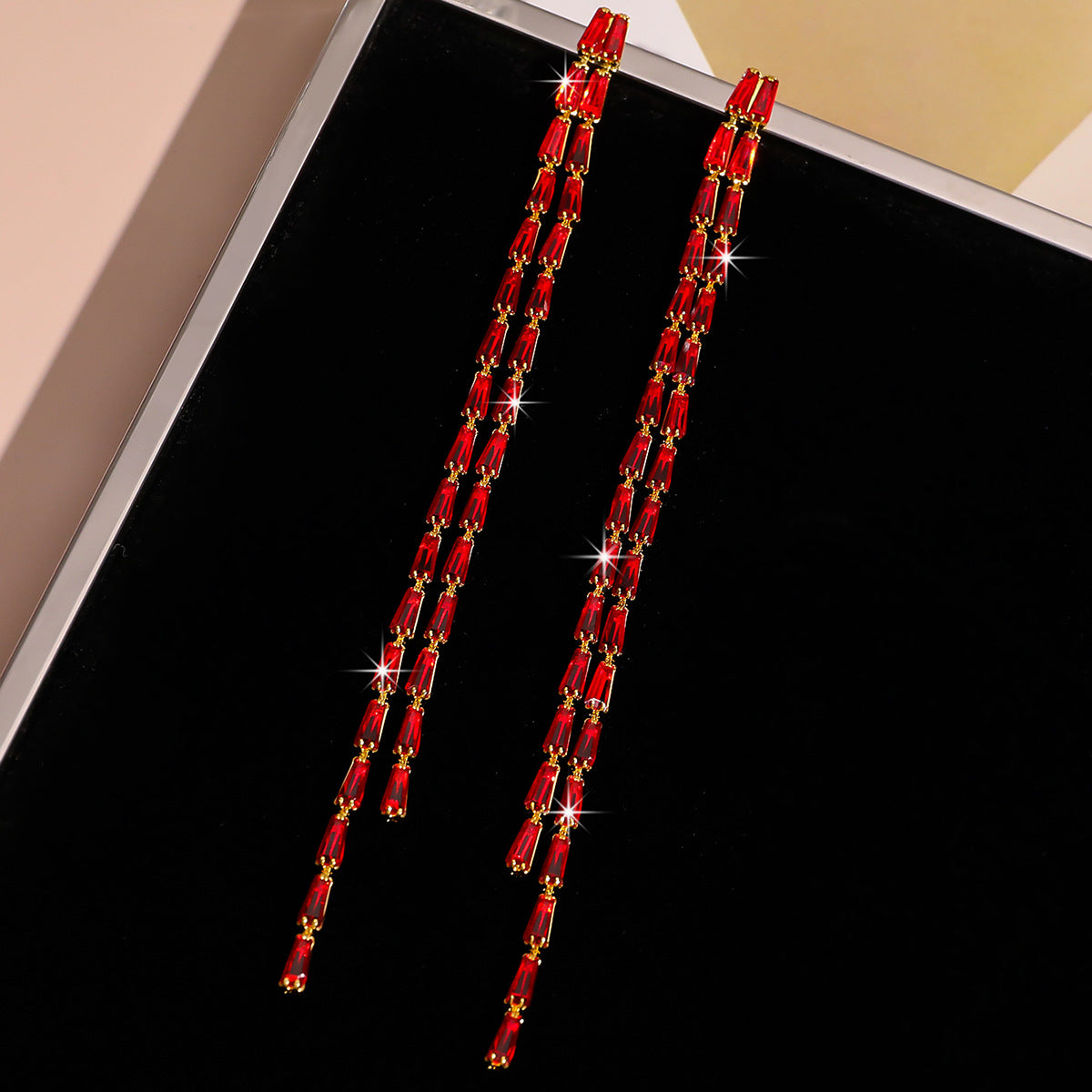 Korean New Ins Colorful Zircon Earrings All-Copper Women's Fashion Elegant Retro Simple Accessible Luxury Colorful Diamond Earrings