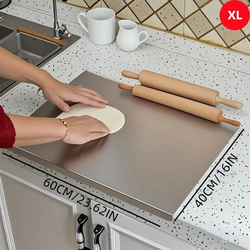 Stainless Steel Cutting Board For Kitchen - Large 304 Chopping Boards With Lid And Non-Slip Pad For Countertop, Suitable For Meat Vegetables Bread And Baking,Kitchen Accessories,