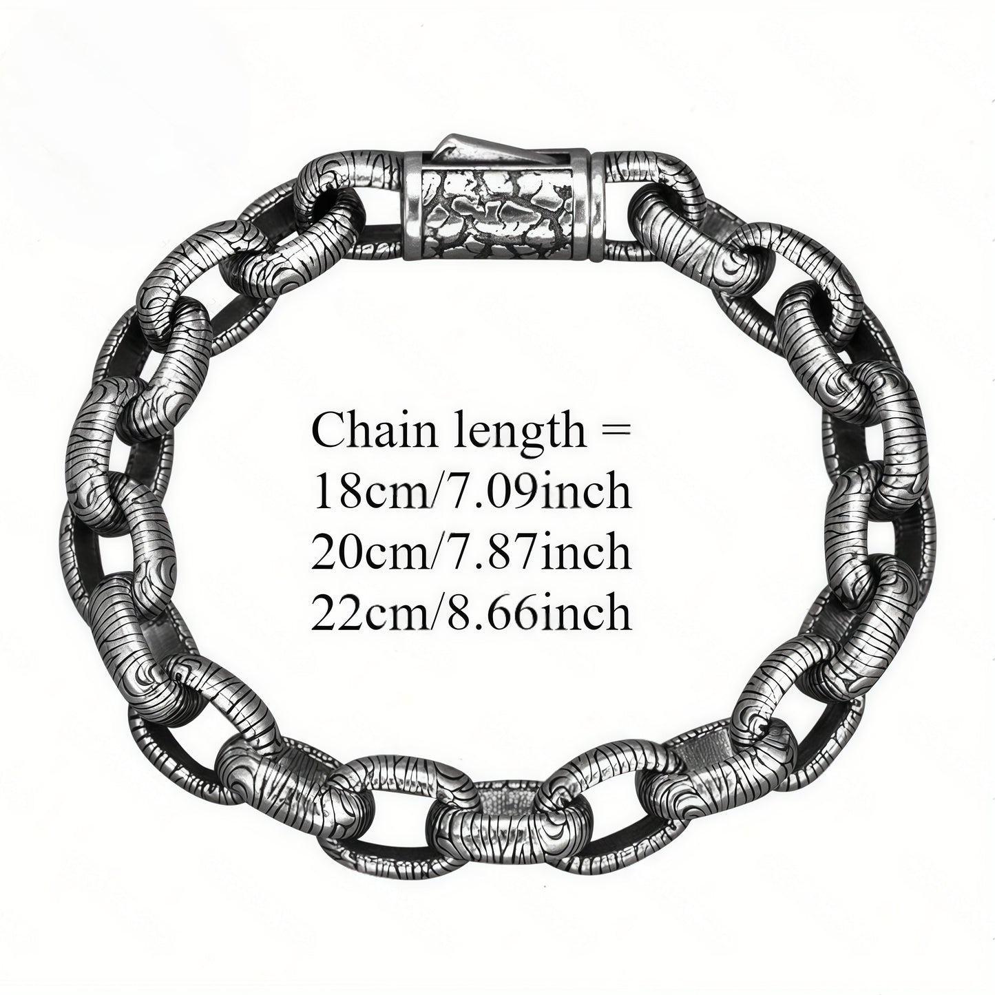 Antique Bark Textured Thick Oval Link Bracelet For Men, Copper Plated Silver Vintage Oxidized Biker Punk Heavy Duty Wrist Jewelry Gift