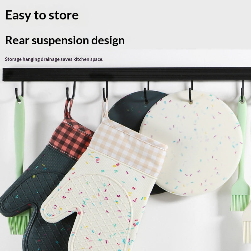 Cross-border Silicone Insulated Gloves Long-Style Two-Finger Heat-Resistant Non-Slip Kitchen Gloves With Cotton Lining