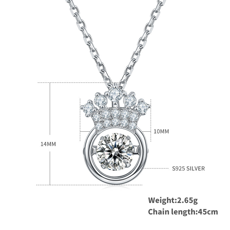 S925 Sterling Silver 0.5ct D Color VVS1 Moissanite Crown Necklace 45cm Platinum Plated GRA Certified Gift Box