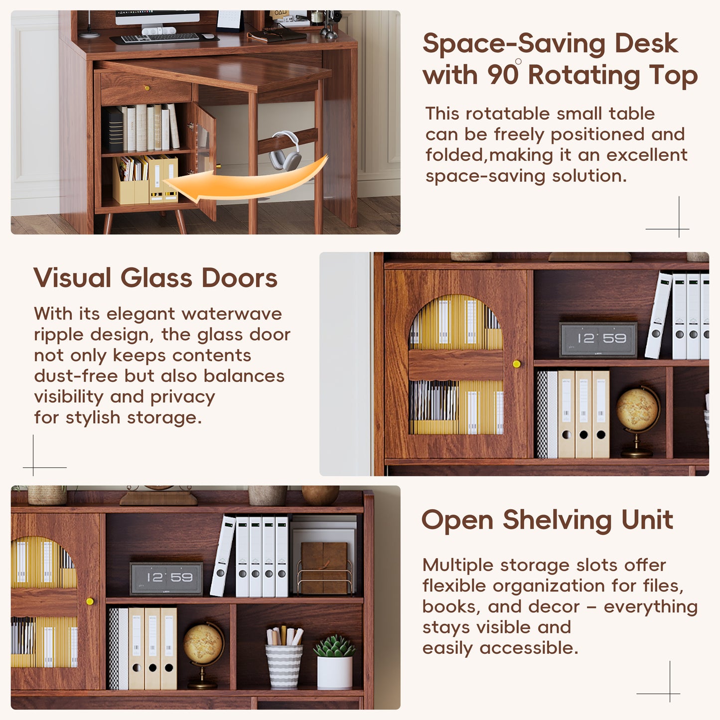 Computer Desk With 90 Degree Rotating Desktop, 43x70 Inch Office Desk With Storage Drawer And Cabinets, Gaming Desk With Shelves, Writing Desk For Study, Work Desk For Home Old SKU N733P279101D