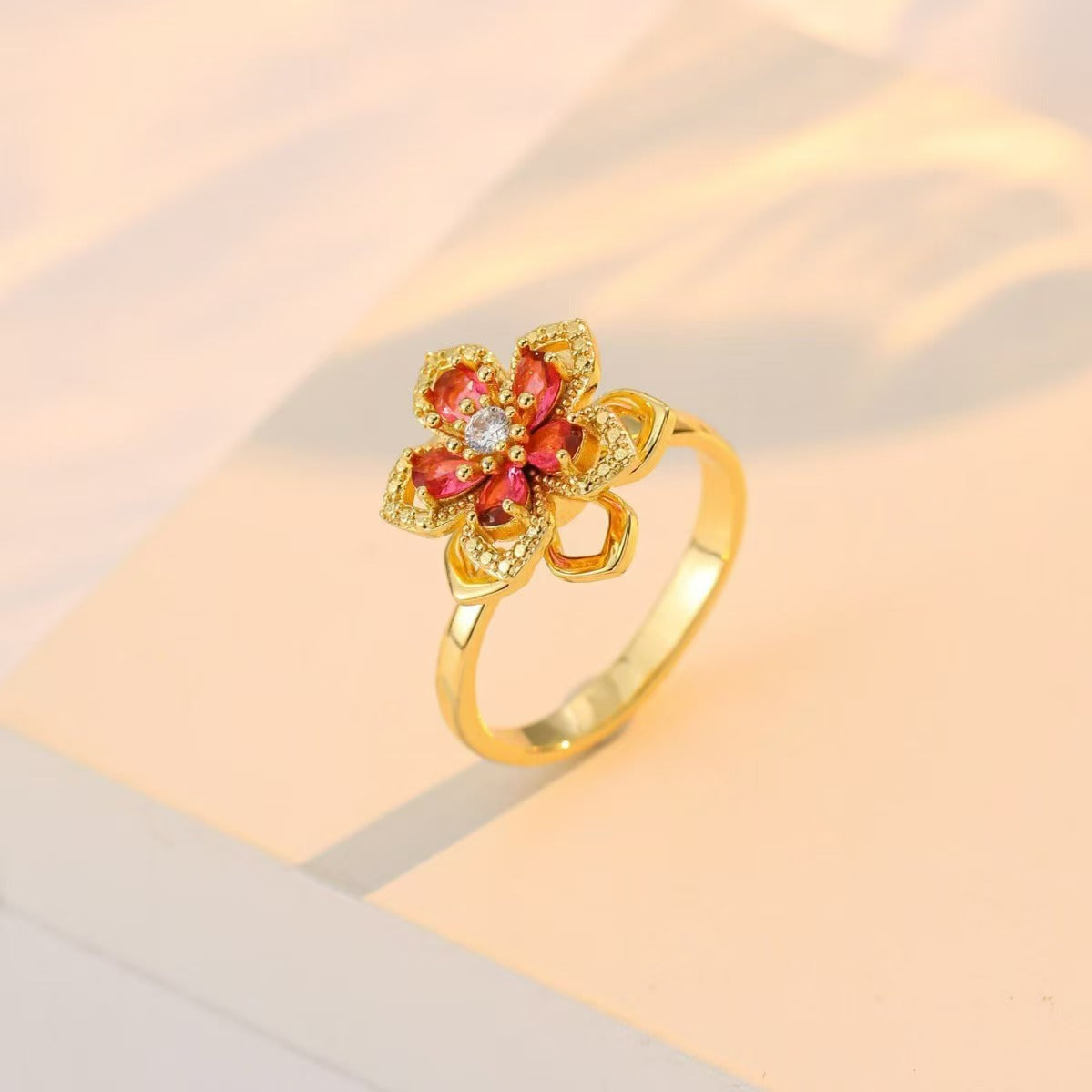 Nephthytis Flower Zircon Flower Niche Fashion New Ring