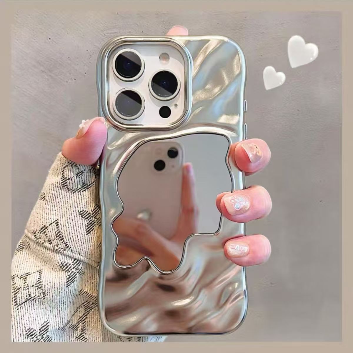 Electroplated Ripple Mirror Makeup Mirror Protective Case