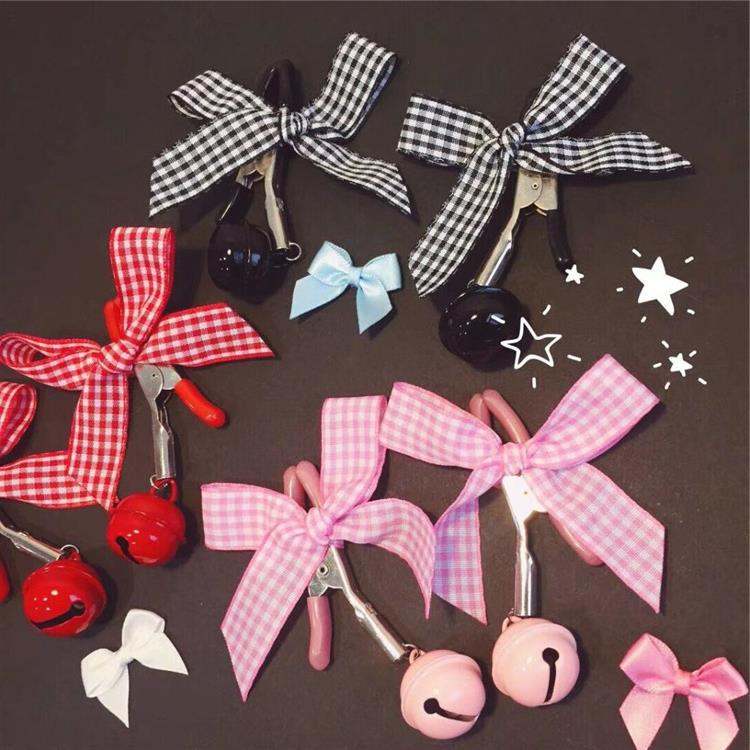 Houndstooth Cute Bow Decorative Bell Accessories Nipple Clamp