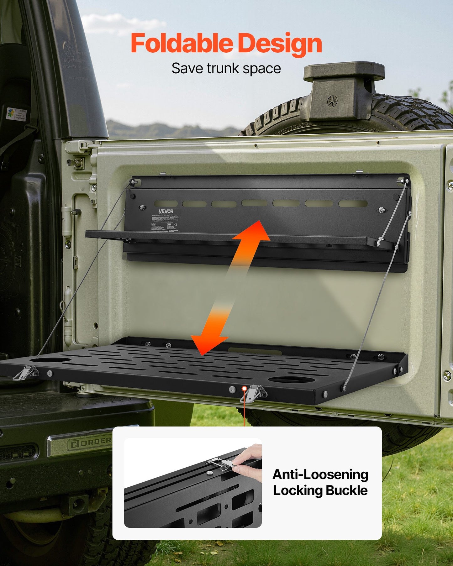 Tailgate Table, For 2021-2025 Ford Bronco, 88 Lbs, Carbon Steel Foldable Molle Panel Double-Layer Drop Down Table, Rear Door Cargo Storage Rack Shelf Luggage Holder Carrier Camping Accessories