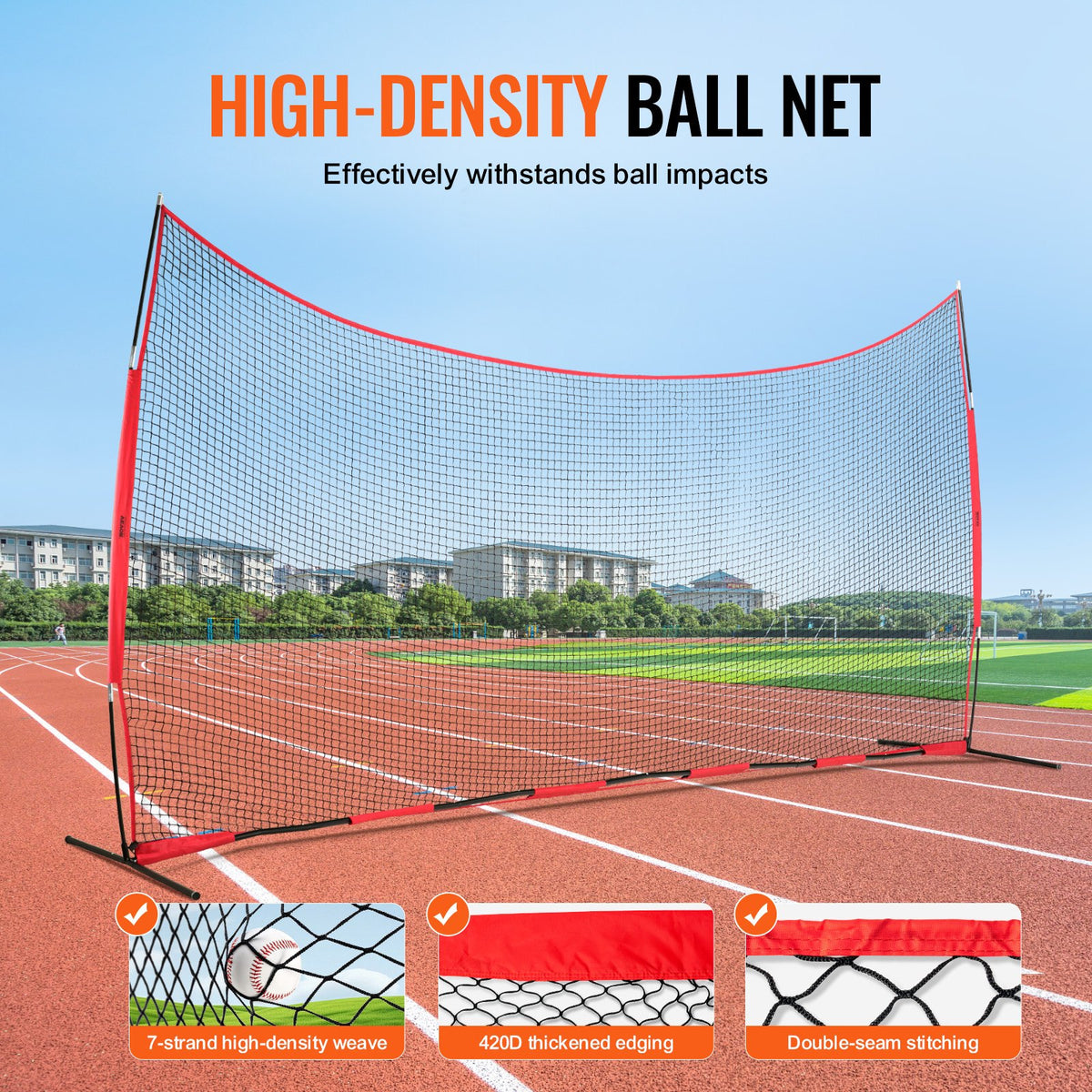 Barricade Backstop Net, 20x10 Ft Ball Sports Barrier Netting, Portable Practice Equipment With Carry Bag, Protection Screen For Baseball Softball Lacrosse Soccer Hockey Training, For Backyard