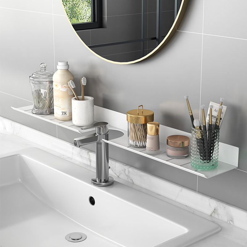 Bathroom Mirror mounted Storage Shelf Drill free Aluminum Faucet Draining Rack