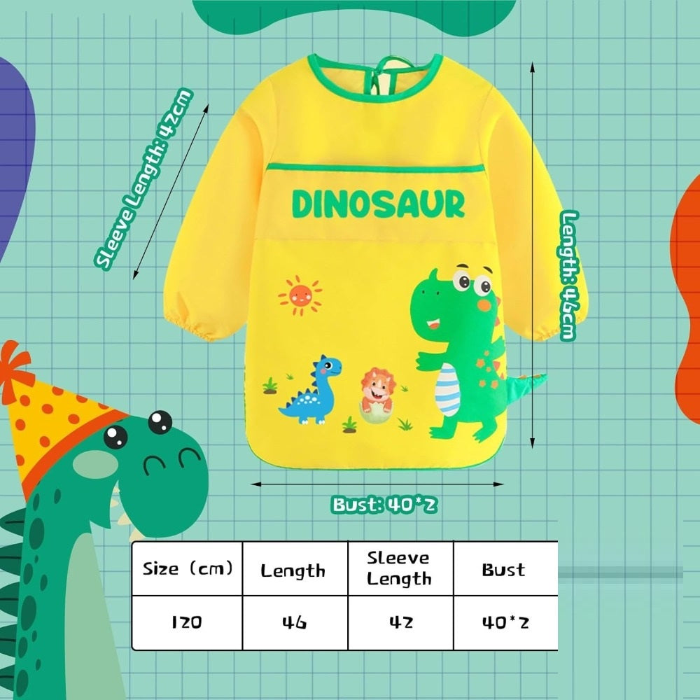 Art Apron With Sleeves, 1 Piece - Painting Apron With Dinosaur Motif - Long-Sleeved Painting Apron - Creative Craft Apron – Event And Party Accessories