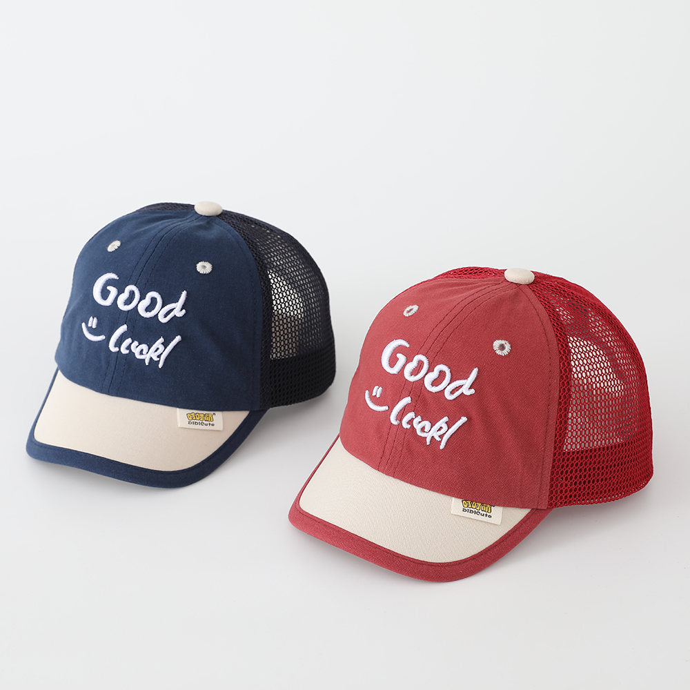 New Children's Multi-color Mesh Breathable Patchwork Baseball Cap With Fun English Embroidery, Korean-style Casual Style Sun Hat