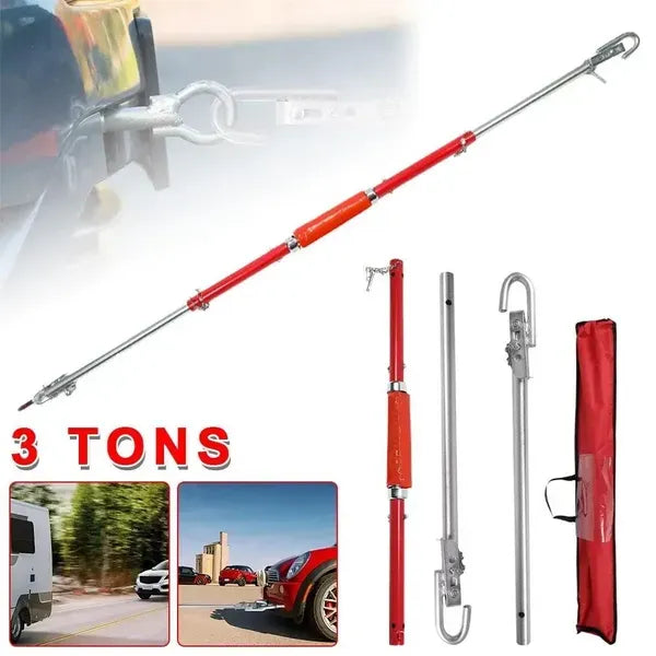 Heavy-Duty 3T Car Tow Bar With Spring Damping - 3000kg Capacity - Easy Installation, Red For High Visibility, Includes Portable Storage Pouch - Ideal For Roadside Breakdown Assistance